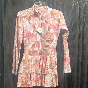 Tropical Leaf Print Long Sleeve swimsuit
